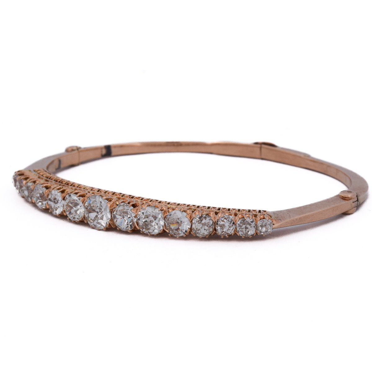 Bracelet Jonc Victorien Or Rose et Diamants Taille Ancienne     BR134 114-79 (00439)-photo-4