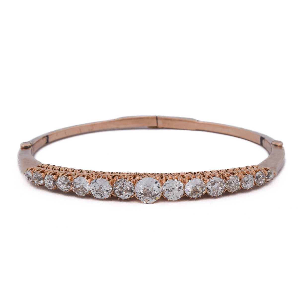 Bracelet Jonc Victorien Or Rose et Diamants Taille Ancienne     BR134 114-79 (00439)
