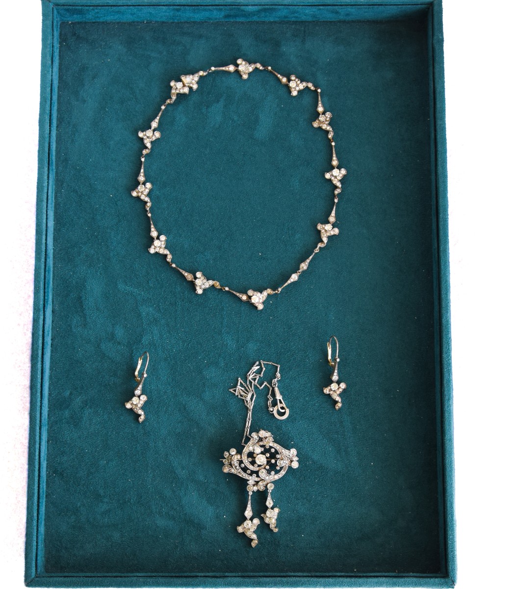Importante Parure Édouardienne En Platine 950 Et Or 18 KT Diamants Taille Ancienne   PR3 