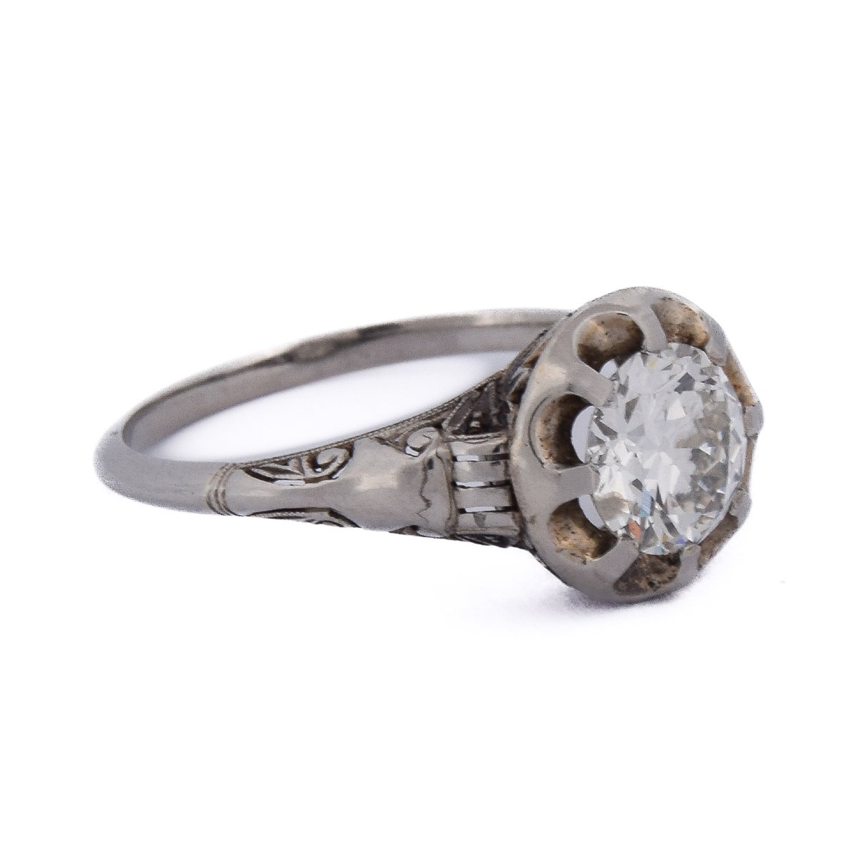 18k White Gold Art Nouveau Ring With A 1.05-carat H Vs Diamond    An570 P20-photo-2