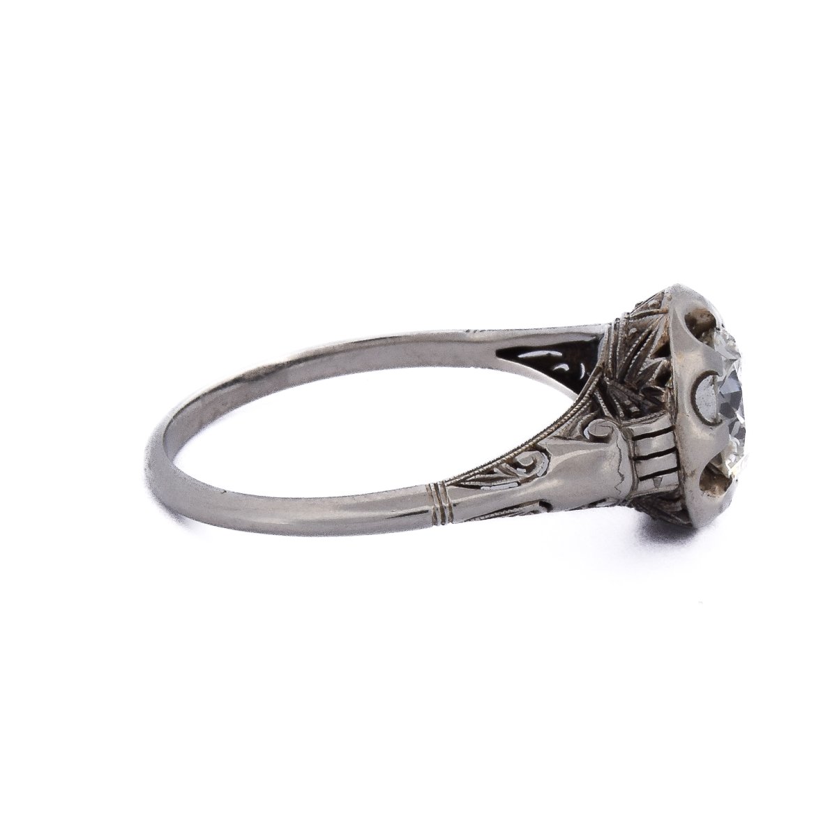 18k White Gold Art Nouveau Ring With A 1.05-carat H Vs Diamond    An570 P20-photo-3