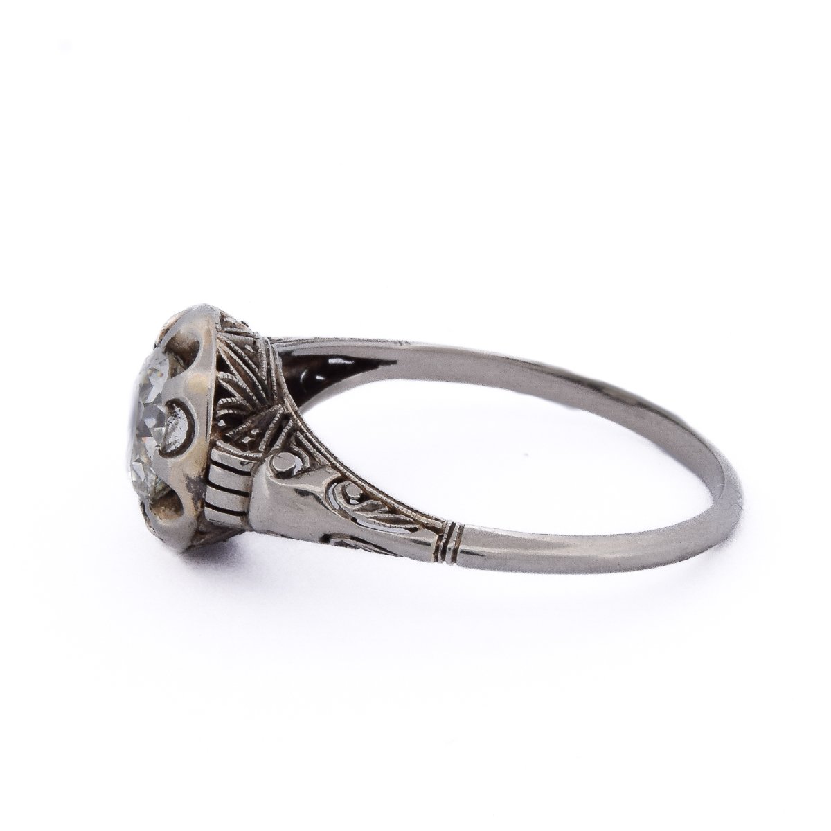 18k White Gold Art Nouveau Ring With A 1.05-carat H Vs Diamond    An570 P20-photo-1