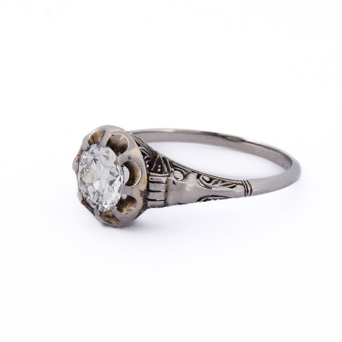 18k White Gold Art Nouveau Ring With A 1.05-carat H Vs Diamond    An570 P20-photo-2
