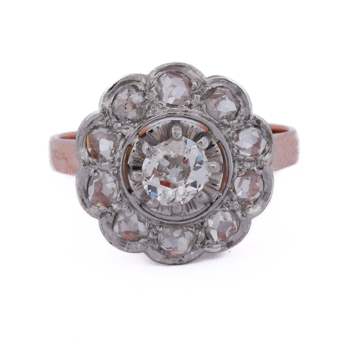 Vintage Ring In 18-karat Gold And 950 Platinum With Old-cut Diamonds   An642