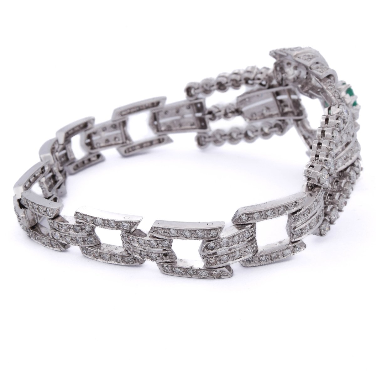 Bracelet Art Déco en platine 950, diamants et émeraude    BR29 (00549)-photo-3