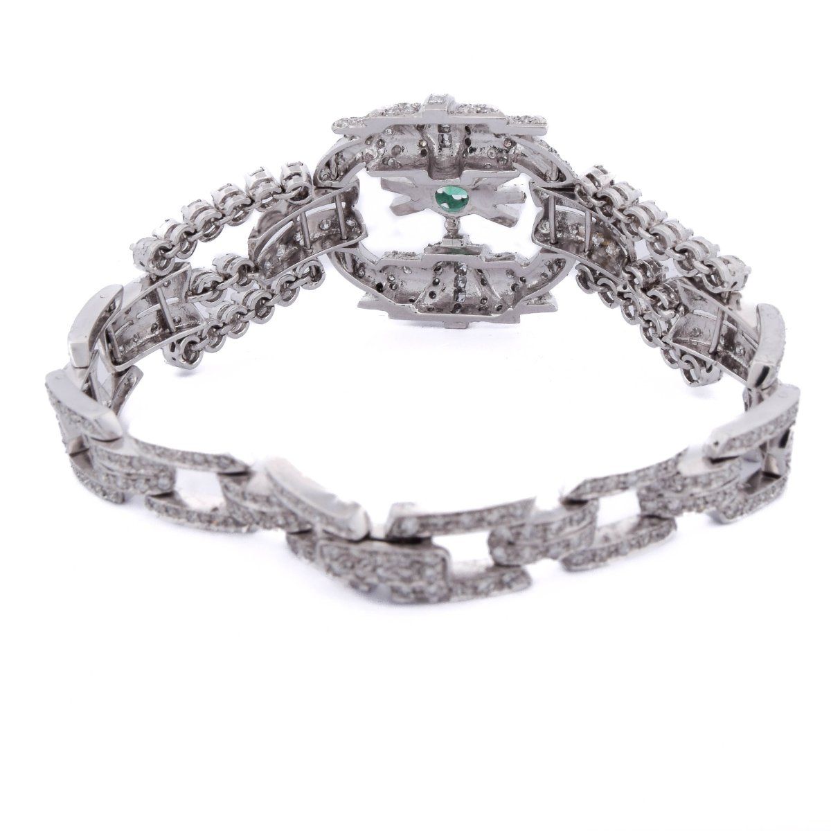 Bracelet Art Déco en platine 950, diamants et émeraude    BR29 (00549)-photo-4