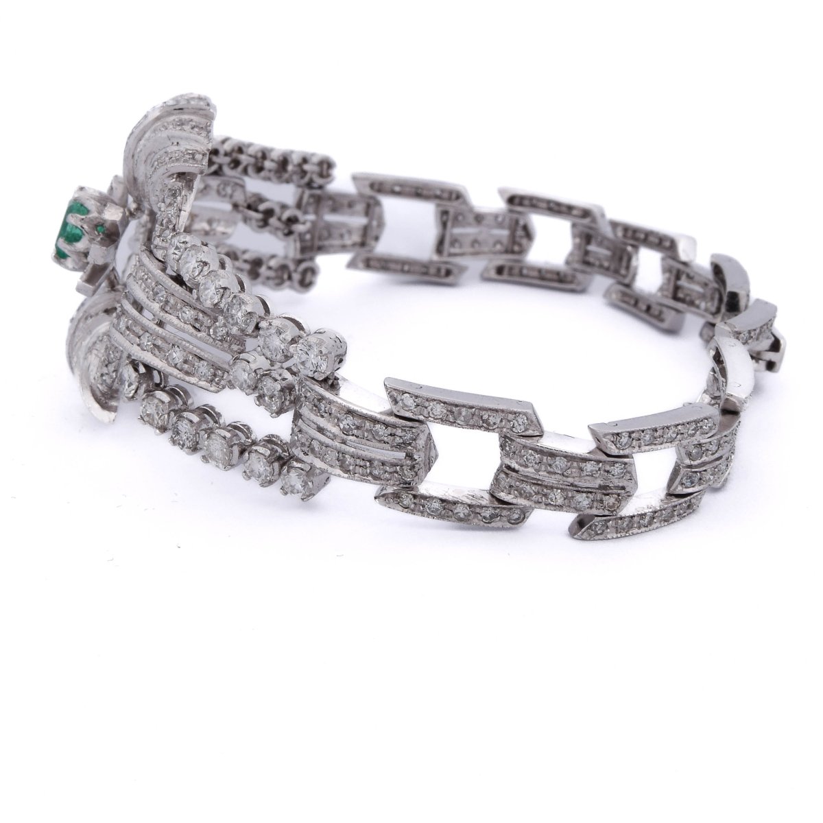 Bracelet Art Déco en platine 950, diamants et émeraude    BR29 (00549)-photo-1