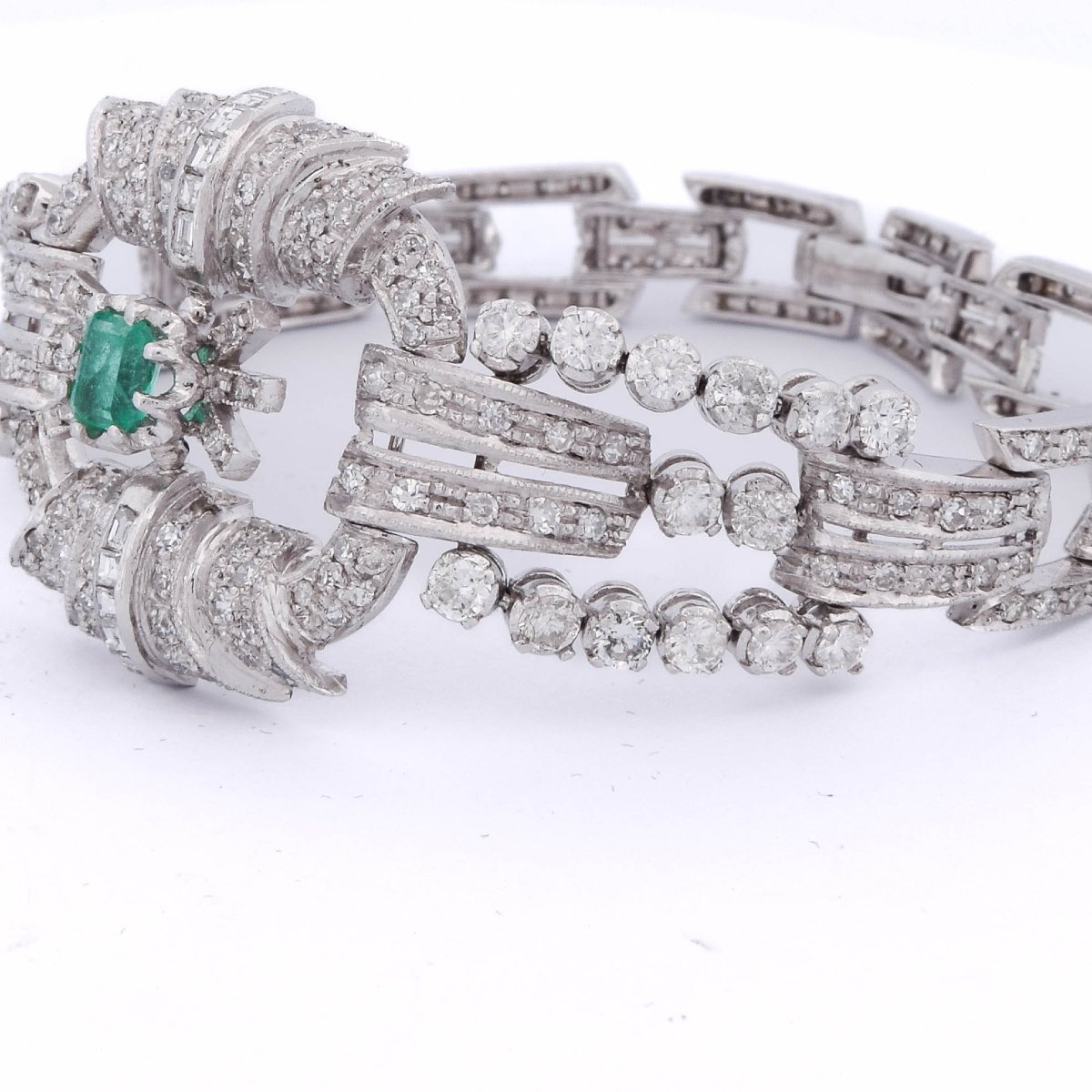 Bracelet Art Déco en platine 950, diamants et émeraude    BR29 (00549)-photo-2