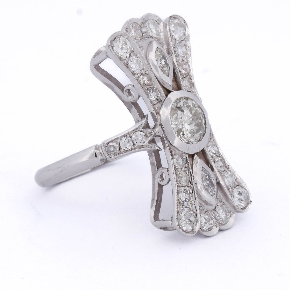Bague Art Déco En Or 18k Et Diamants, 1,00 Carat Au Total   AN102 (00719)-photo-2