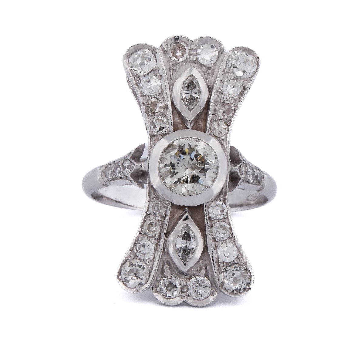 Bague Art Déco En Or 18k Et Diamants, 1,00 Carat Au Total   AN102 (00719)