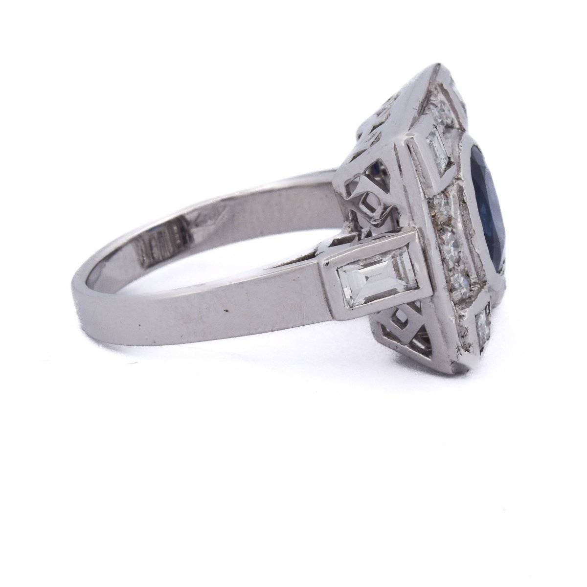 Bague Art Déco En Or 18k, Saphir Naturel Et Diamants    AN58 112-150 (00319)-photo-3