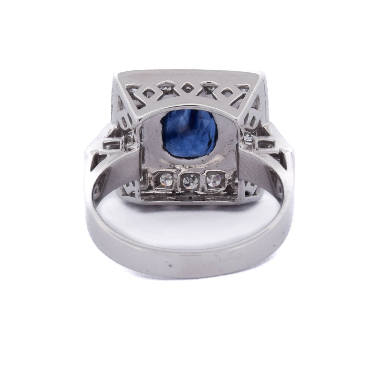 Bague Art Déco En Or 18k, Saphir Naturel Et Diamants    AN58 112-150 (00319)-photo-4