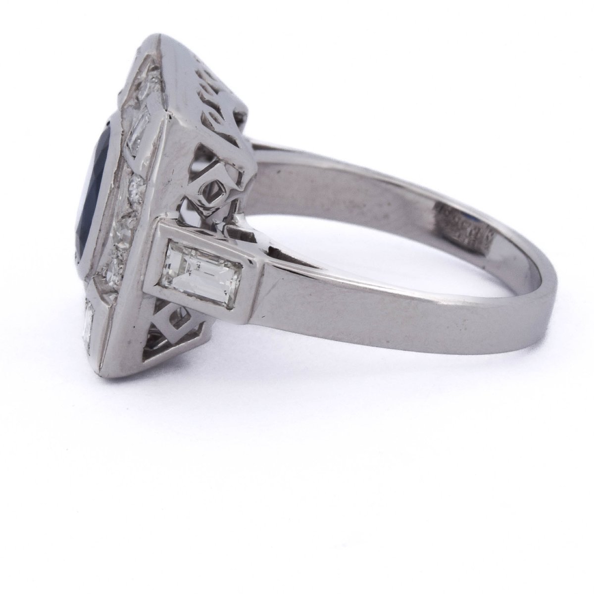 Bague Art Déco En Or 18k, Saphir Naturel Et Diamants    AN58 112-150 (00319)-photo-1
