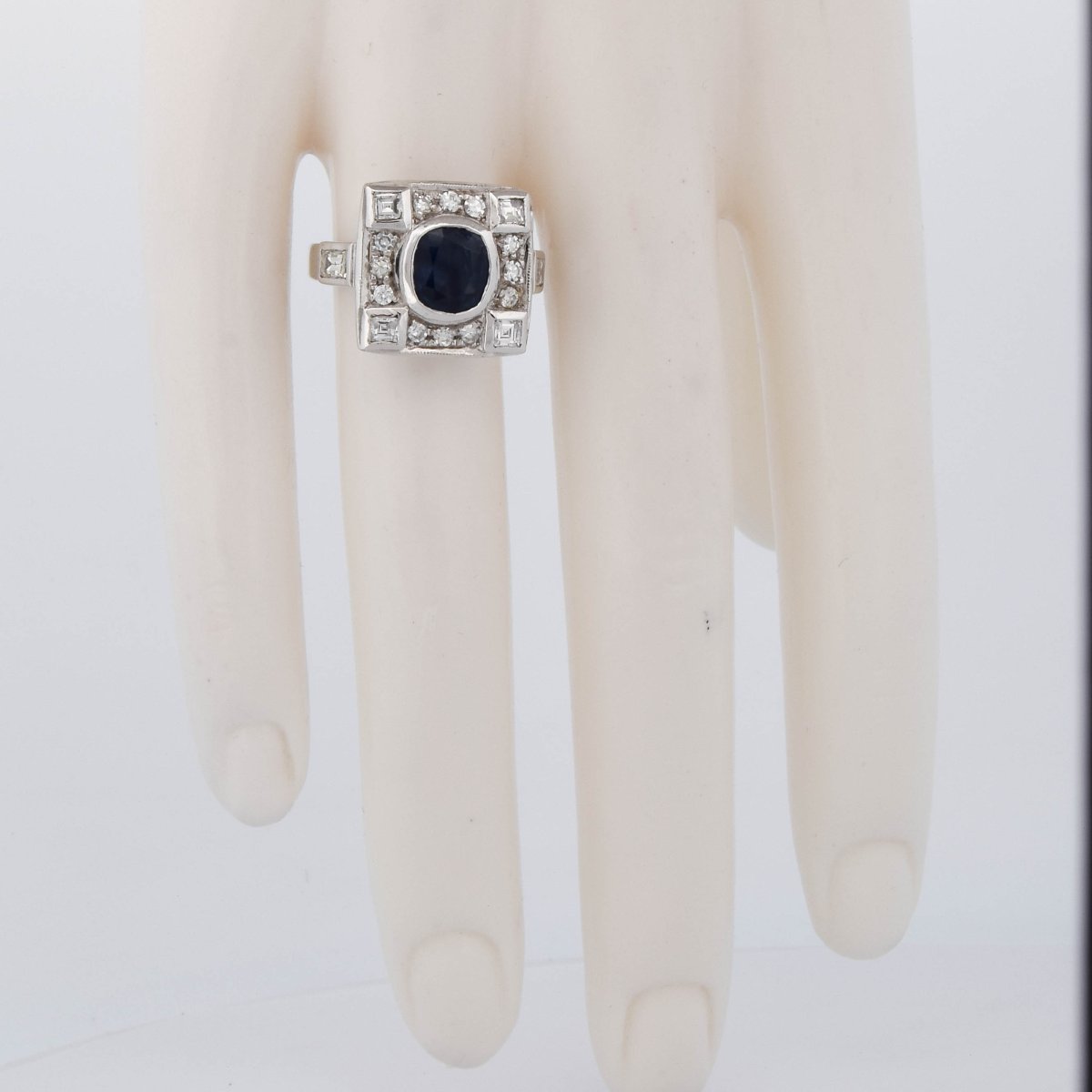 Bague Art Déco En Or 18k, Saphir Naturel Et Diamants    AN58 112-150 (00319)-photo-3