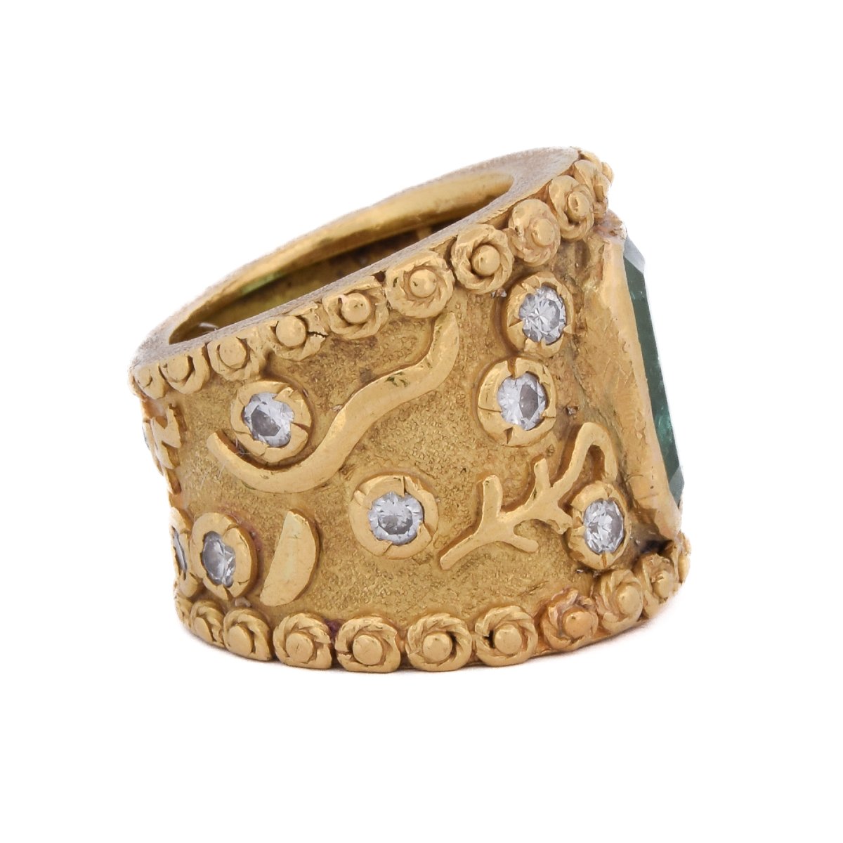 Bague Vintage En Or 18k, Émeraude Et Diamants   AN687 112-474 (05290)-photo-3
