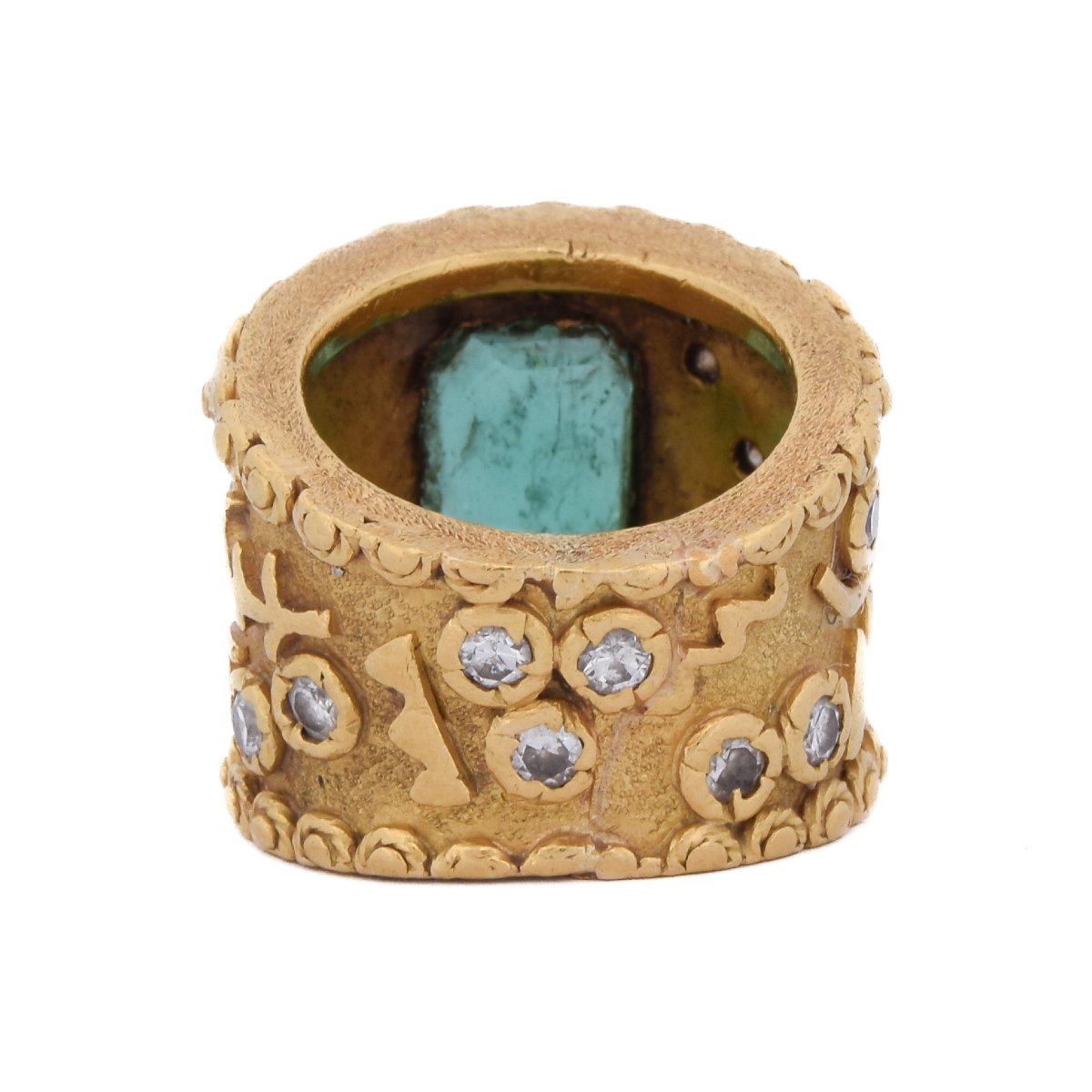 Bague Vintage En Or 18k, Émeraude Et Diamants   AN687 112-474 (05290)-photo-4