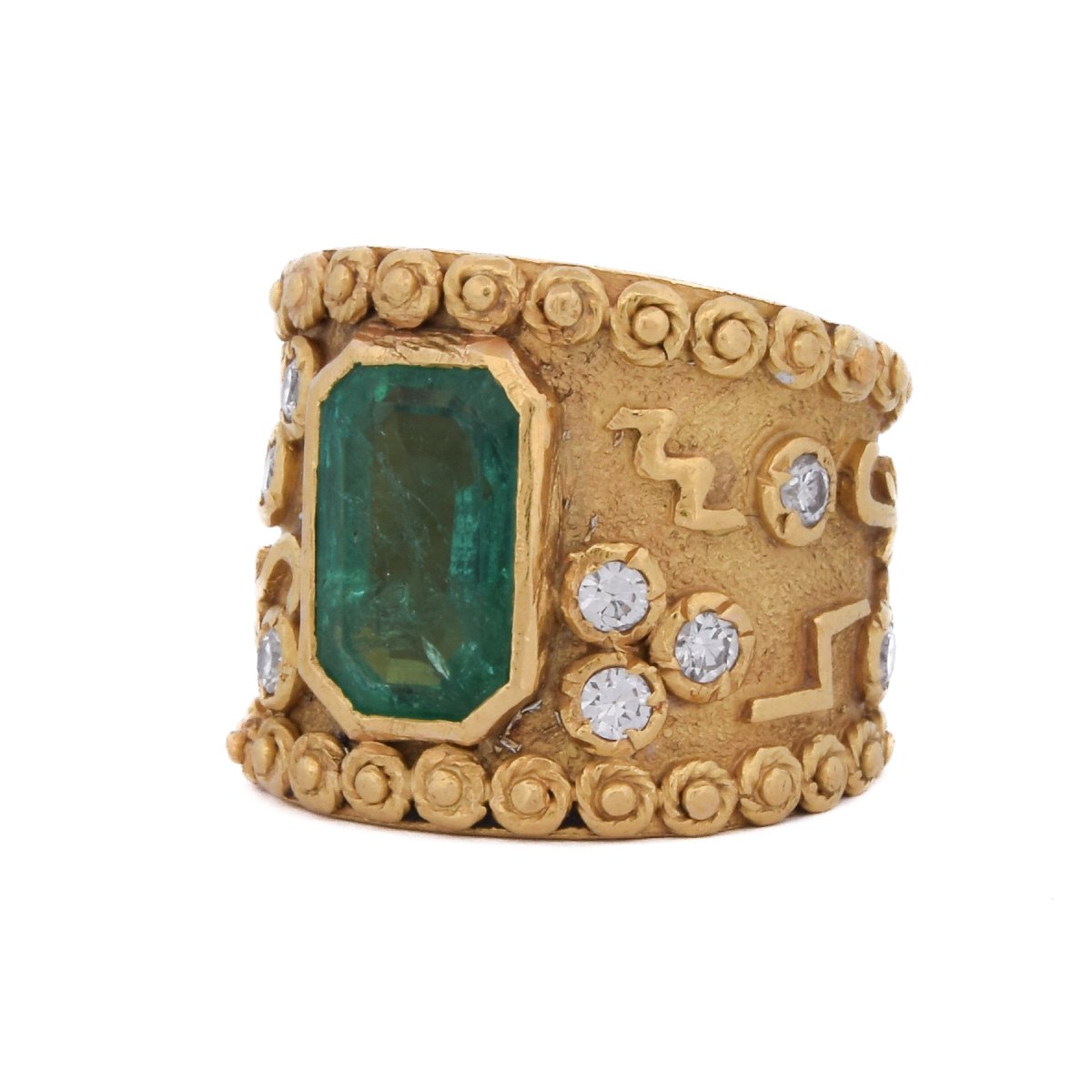 Bague Vintage En Or 18k, Émeraude Et Diamants   AN687 112-474 (05290)-photo-2