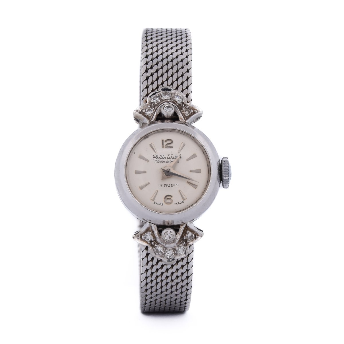 Montre Bracelet Vintage Philip Watch En Or 18k Et Diamants  OG 89-8 (06519)