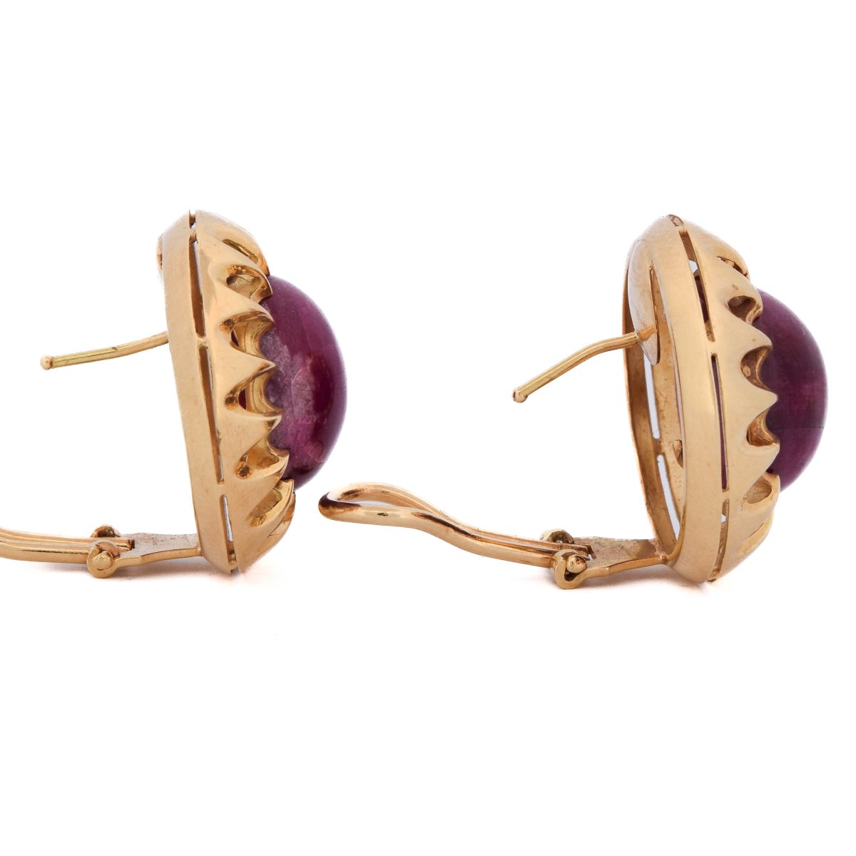 Boucles d’Oreilles Vintage à Clips en Or Jaune 18 Carats et Rubis Cabochons  OR245-photo-3