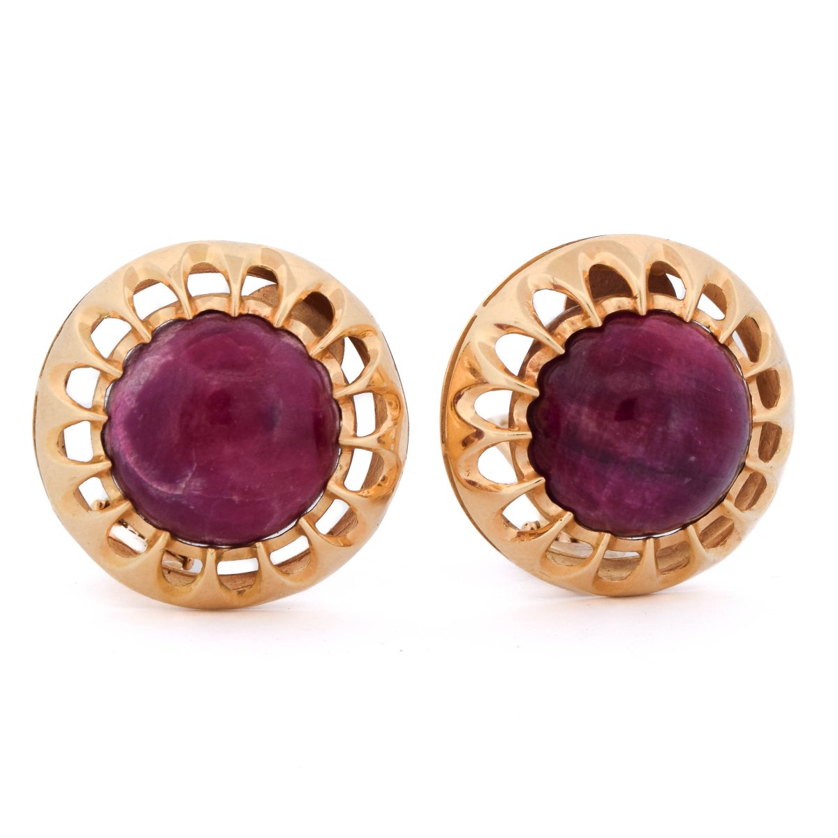 Boucles d’Oreilles Vintage à Clips en Or Jaune 18 Carats et Rubis Cabochons  OR245