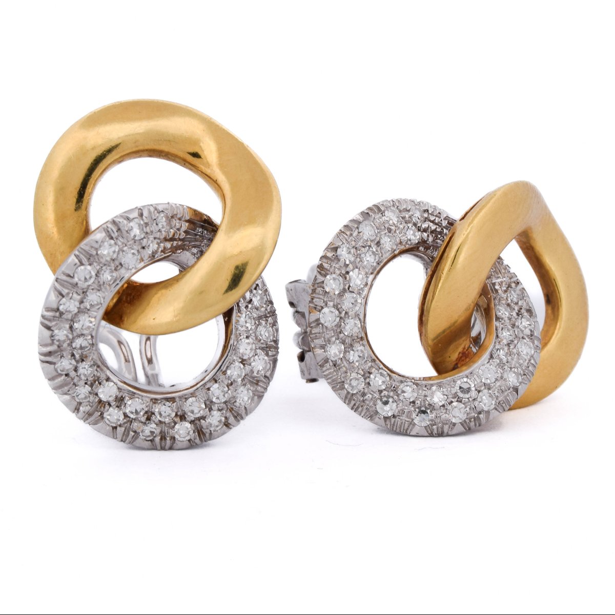 Vintage Half-moon Earrings In 18-k Two-tone Gold With Diamonds  Or254 -photo-1