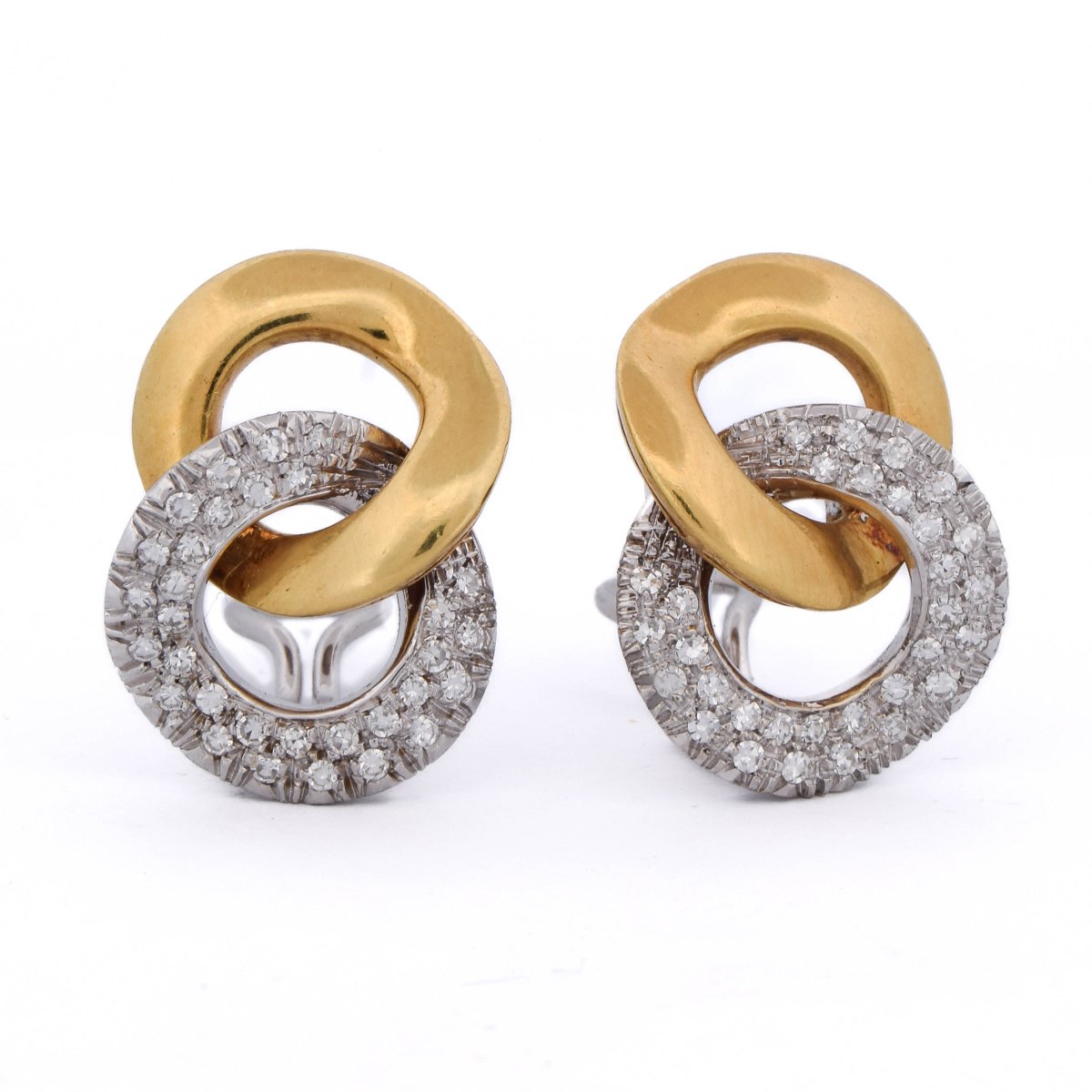 Vintage Half-moon Earrings In 18-k Two-tone Gold With Diamonds  Or254 
