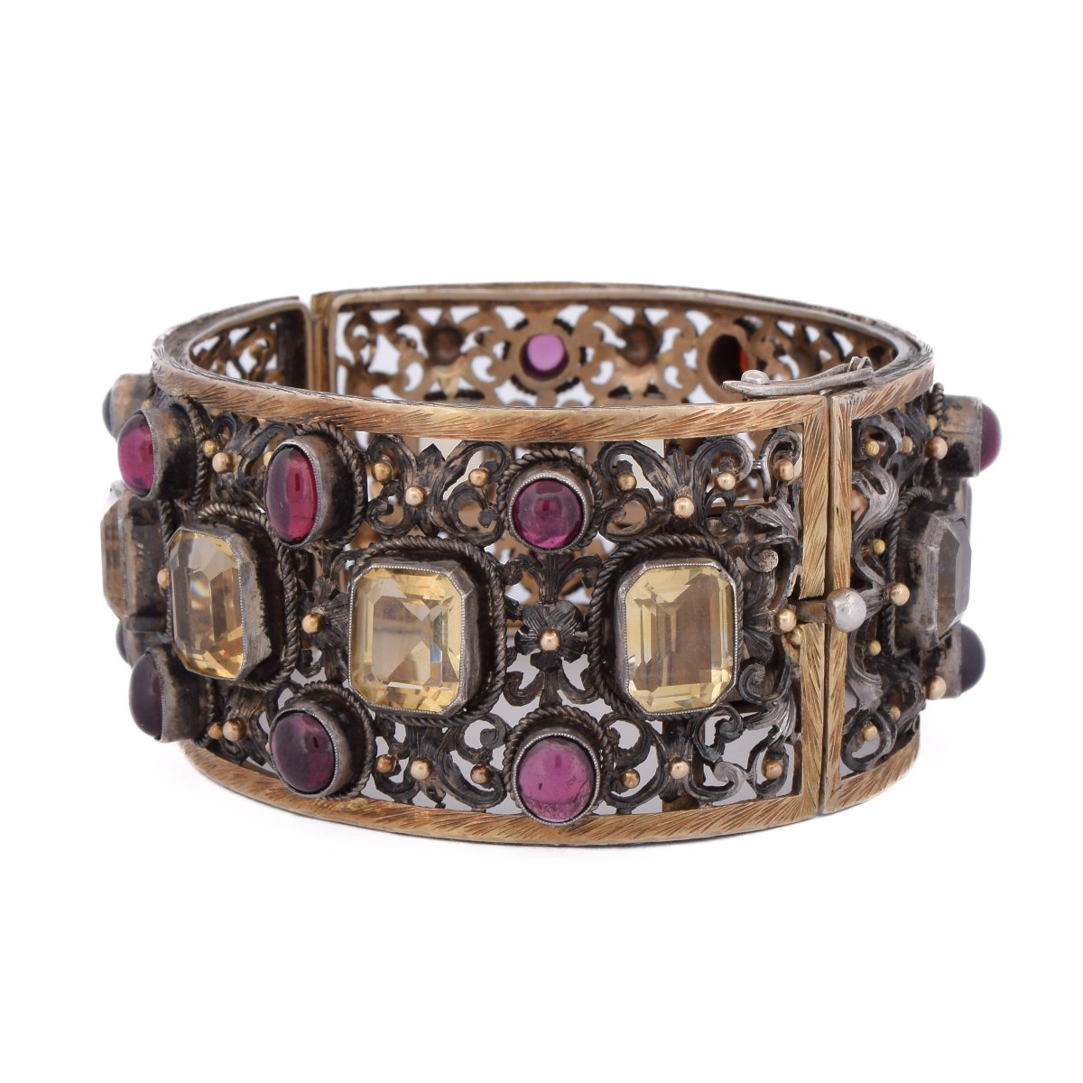 Late 19th-century Victorian Bracelet In 18-karat Gold, Silver, Garnets, And Beryls   Br95-photo-3