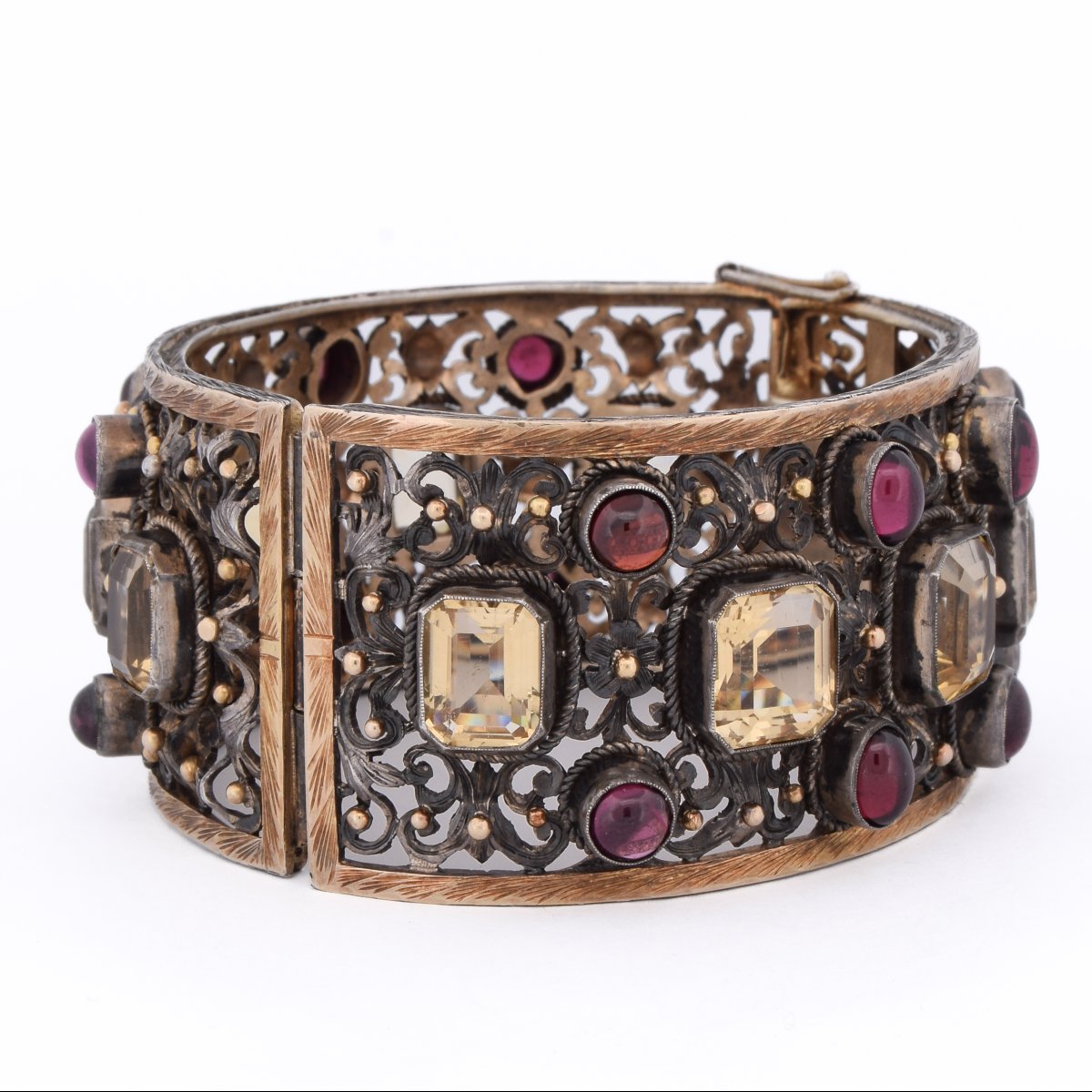 Late 19th-century Victorian Bracelet In 18-karat Gold, Silver, Garnets, And Beryls   Br95-photo-4