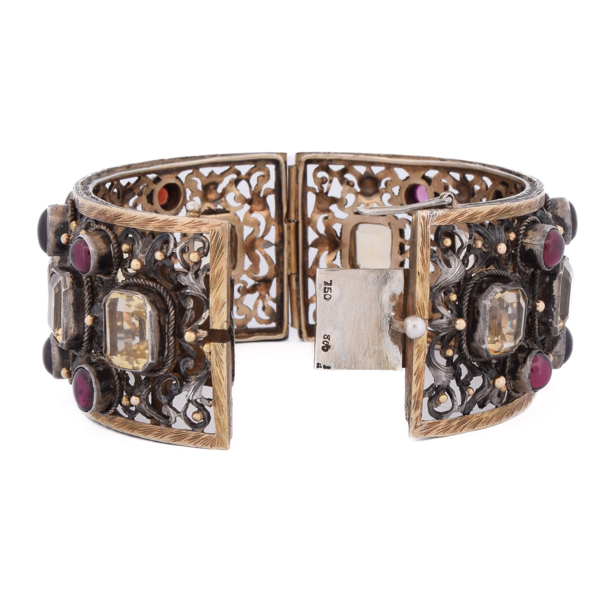 Late 19th-century Victorian Bracelet In 18-karat Gold, Silver, Garnets, And Beryls   Br95-photo-2