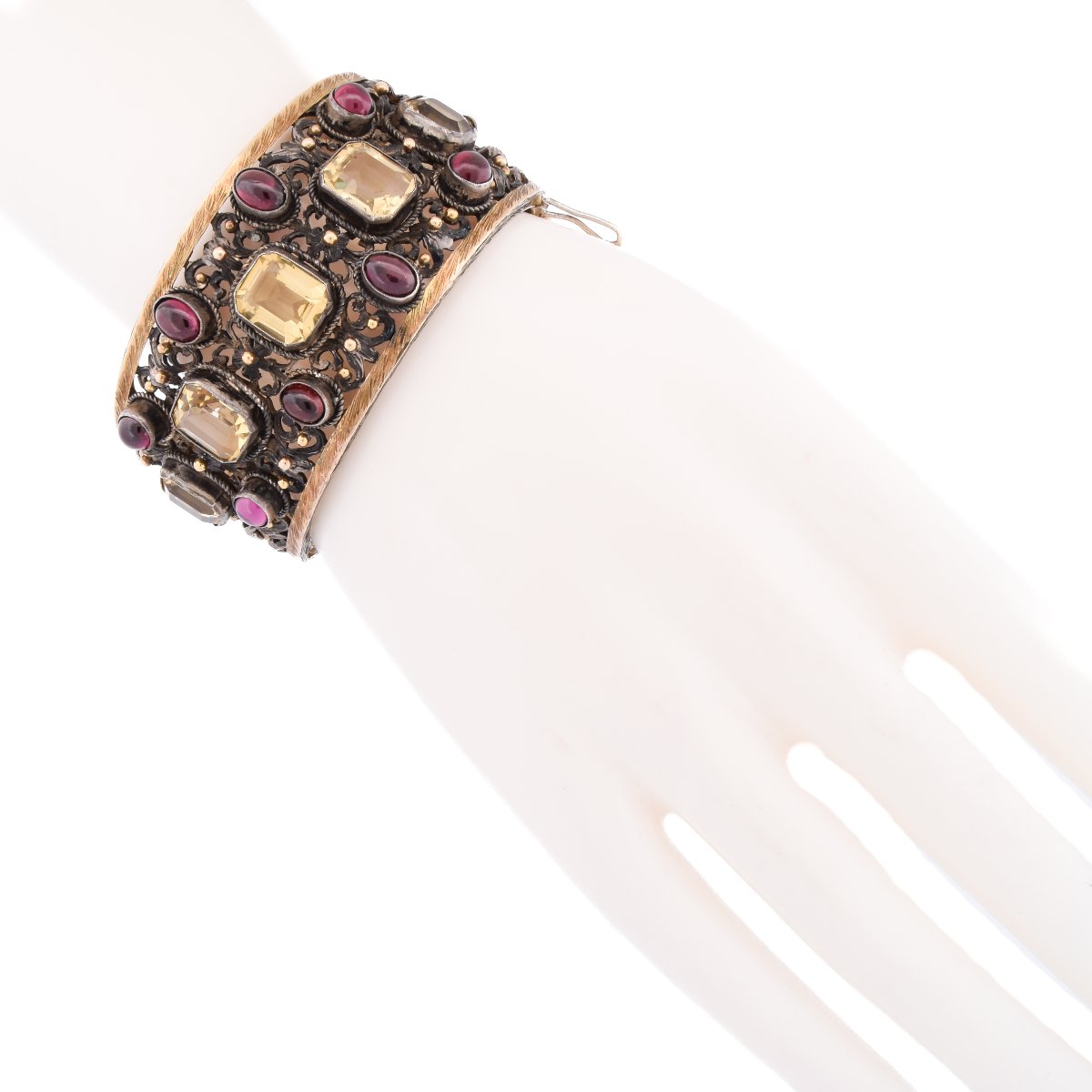 Late 19th-century Victorian Bracelet In 18-karat Gold, Silver, Garnets, And Beryls   Br95-photo-3