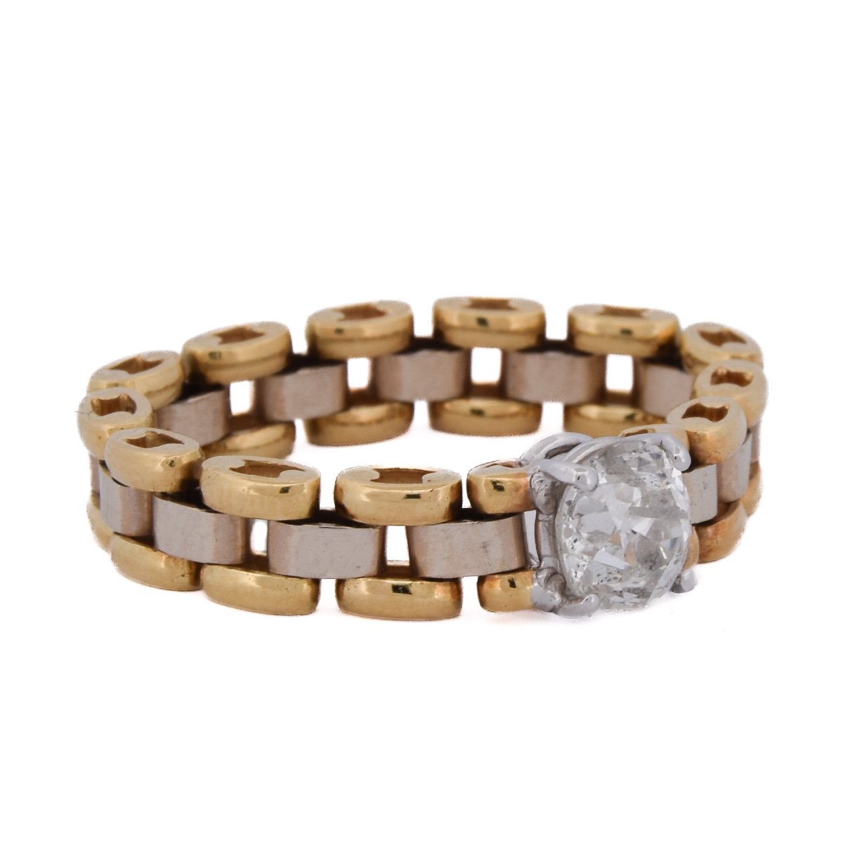 Bague Vintage à Maillons en Or 18 Carats et Diamant de 0,70 Carat       AN662-photo-2