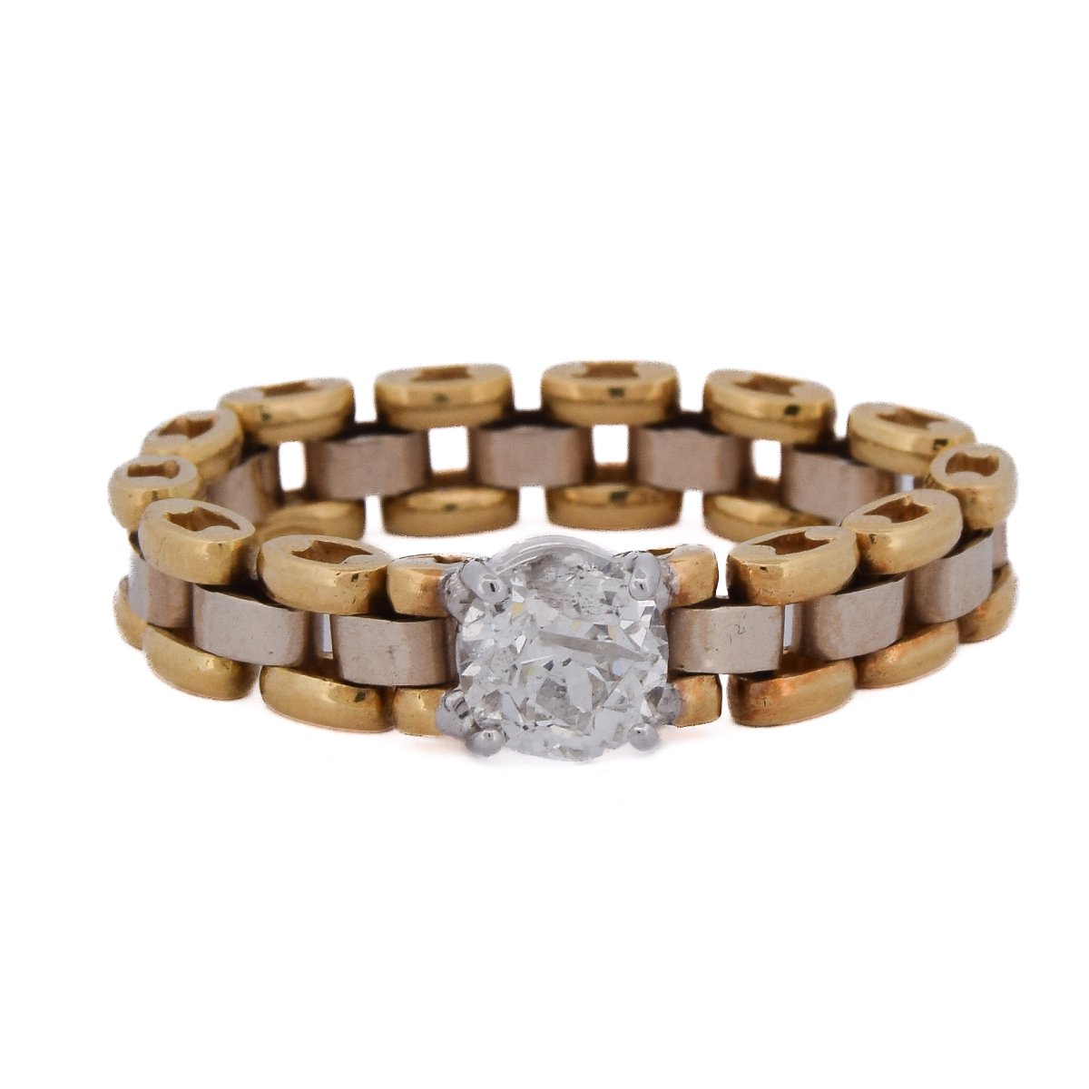 Bague Vintage à Maillons en Or 18 Carats et Diamant de 0,70 Carat       AN662
