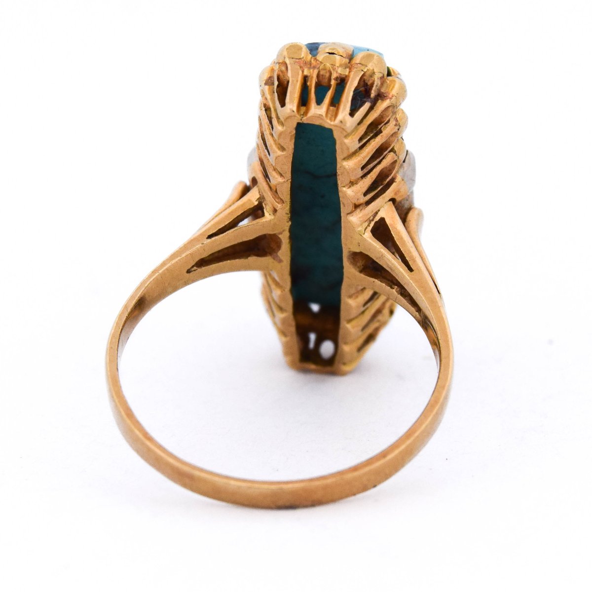 18-kt Yellow Gold Vintage Ring With Natural Turquoise And Diamonds-photo-1
