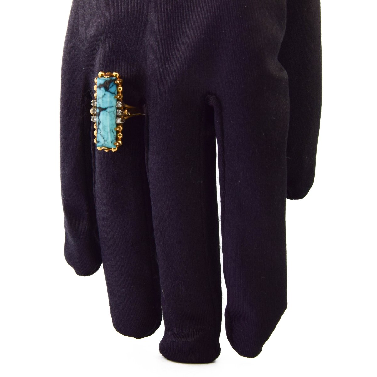 18-kt Yellow Gold Vintage Ring With Natural Turquoise And Diamonds-photo-4