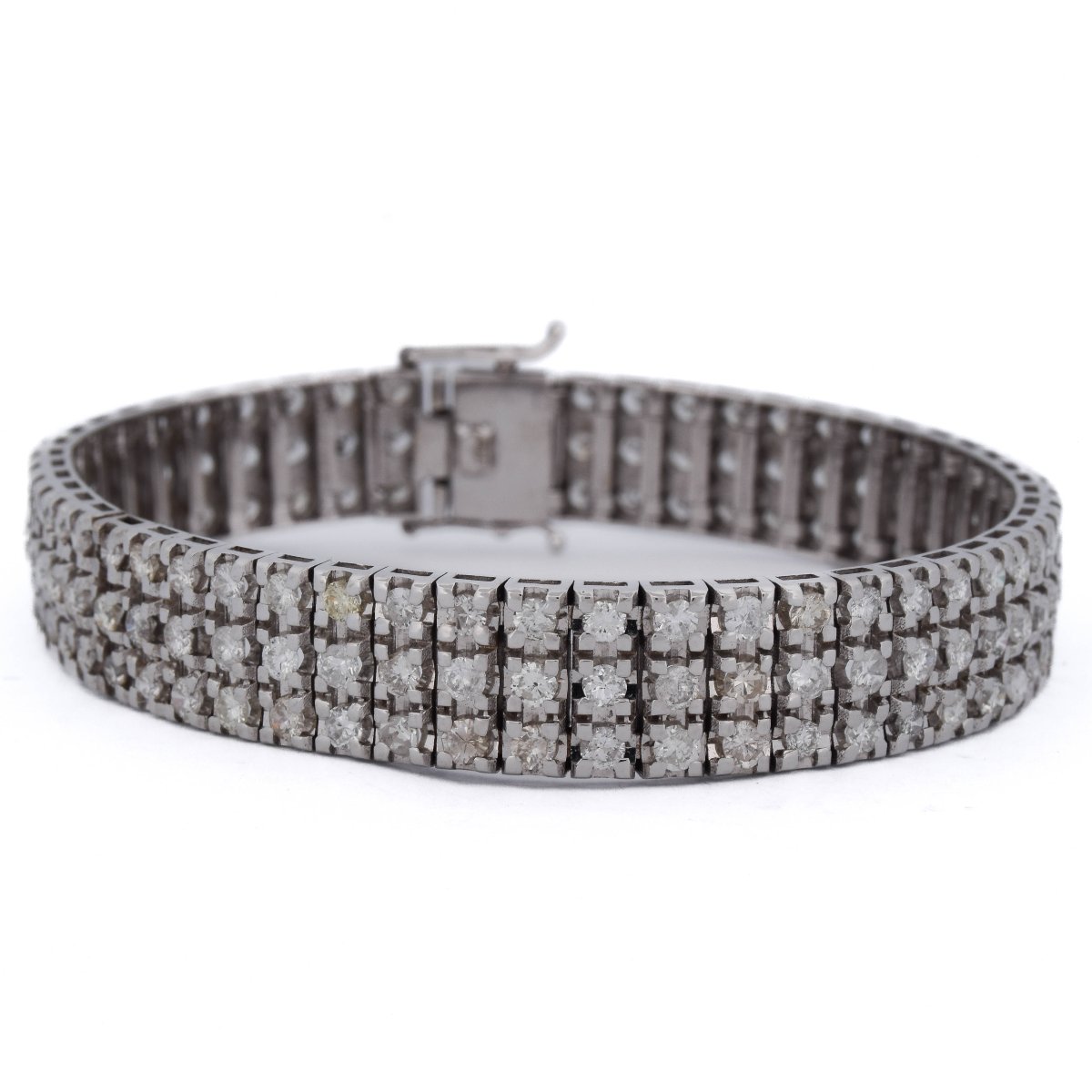 Bracelet Tennis Vintage Trois Rangées En Or Blanc 18 Carats Et Diamants 9,50 Carats   BR44 (008-photo-3