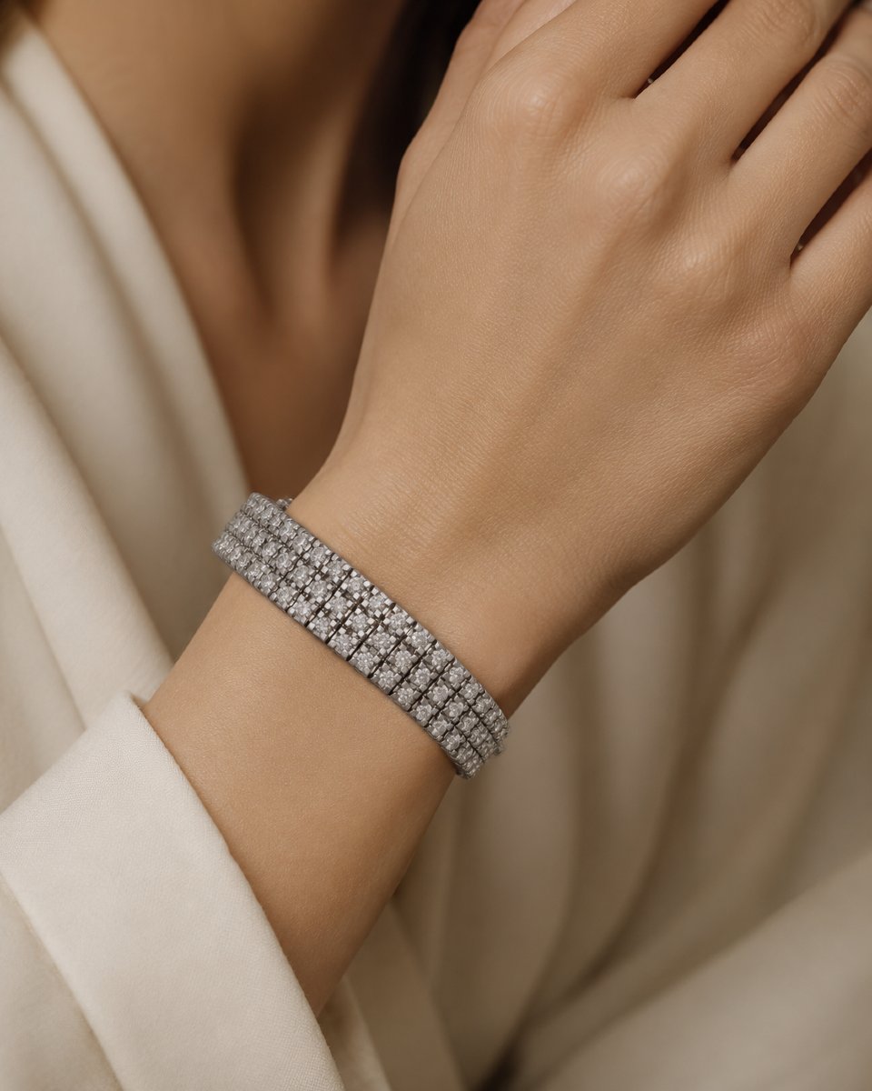 Bracelet Tennis Vintage Trois Rangées En Or Blanc 18 Carats Et Diamants 9,50 Carats   BR44 (008-photo-3