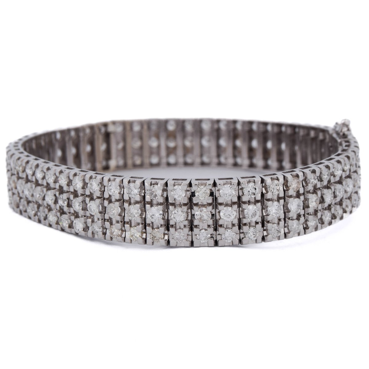 Bracelet Tennis Vintage Trois Rangées En Or Blanc 18 Carats Et Diamants 9,50 Carats   BR44 (008