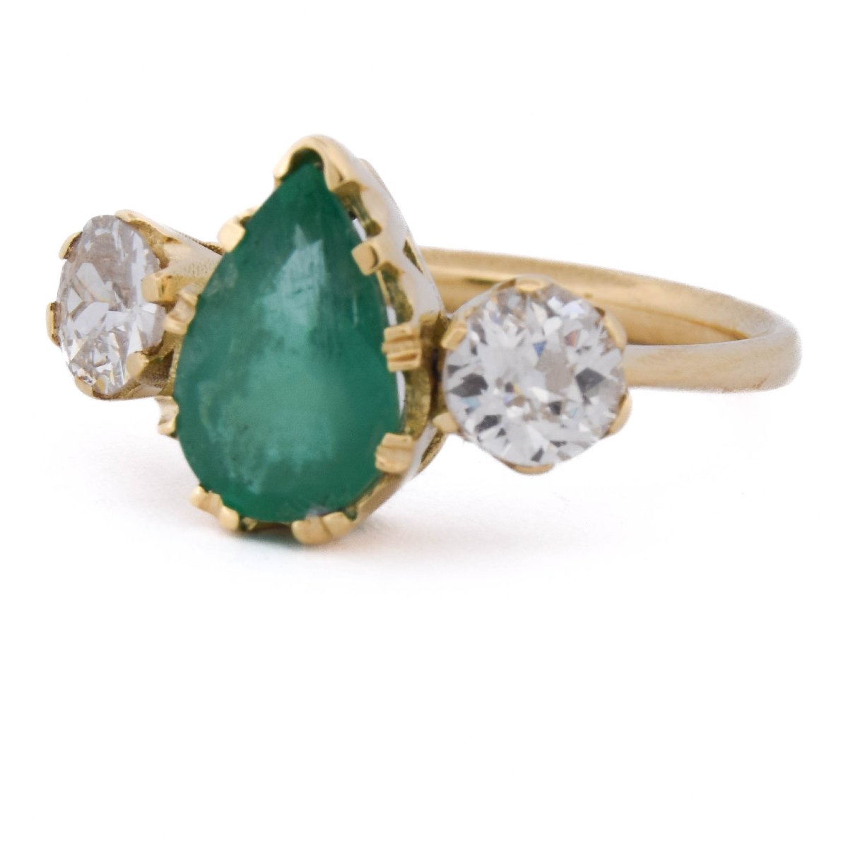 18-karat Gold Vintage Trilogy Ring With A Teardrop-shaped Emerald And Diamonds   An706 (05119)-photo-2