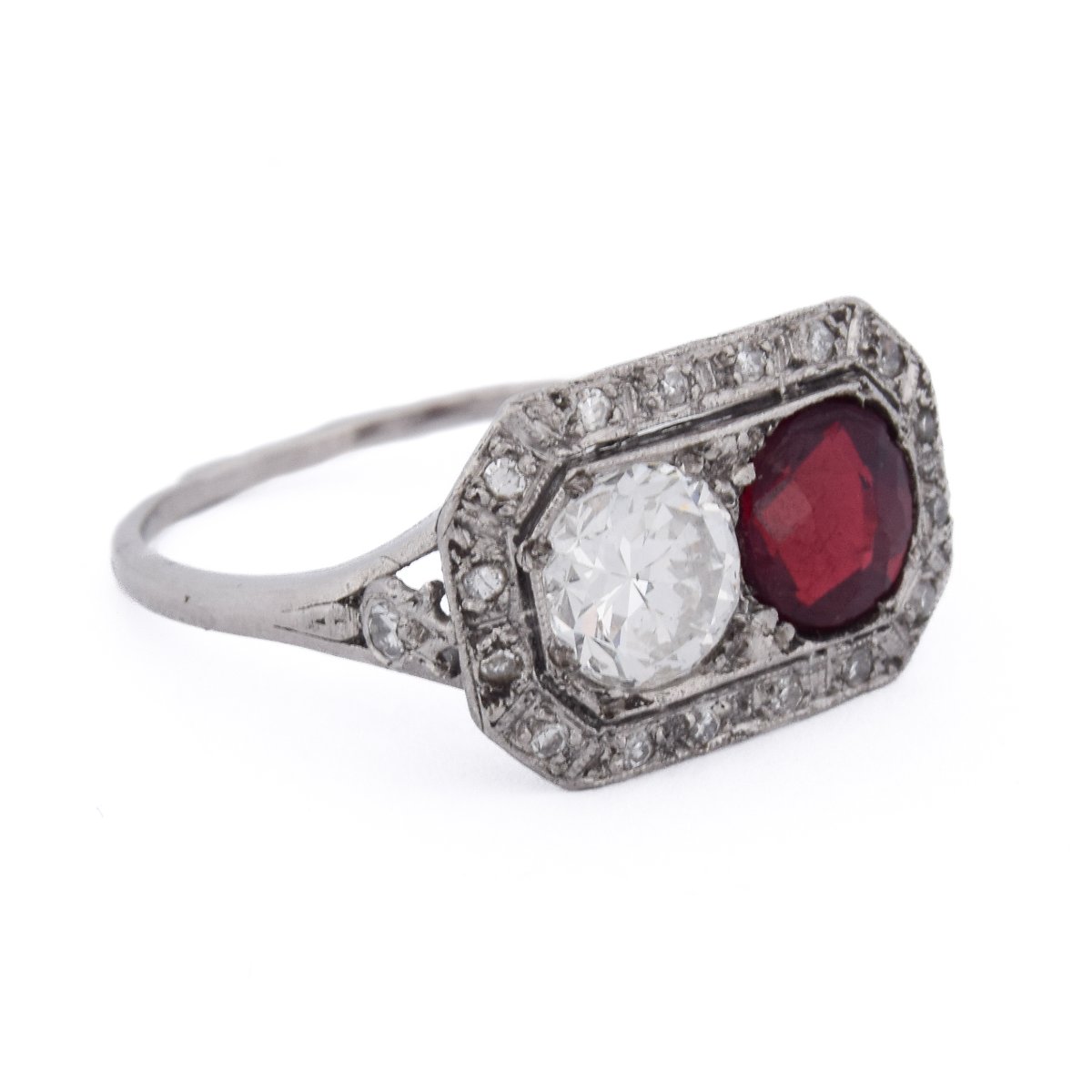 Art Deco Ring In 950 Platinum With A Ruby And Diamonds   An606 (00539)-photo-2