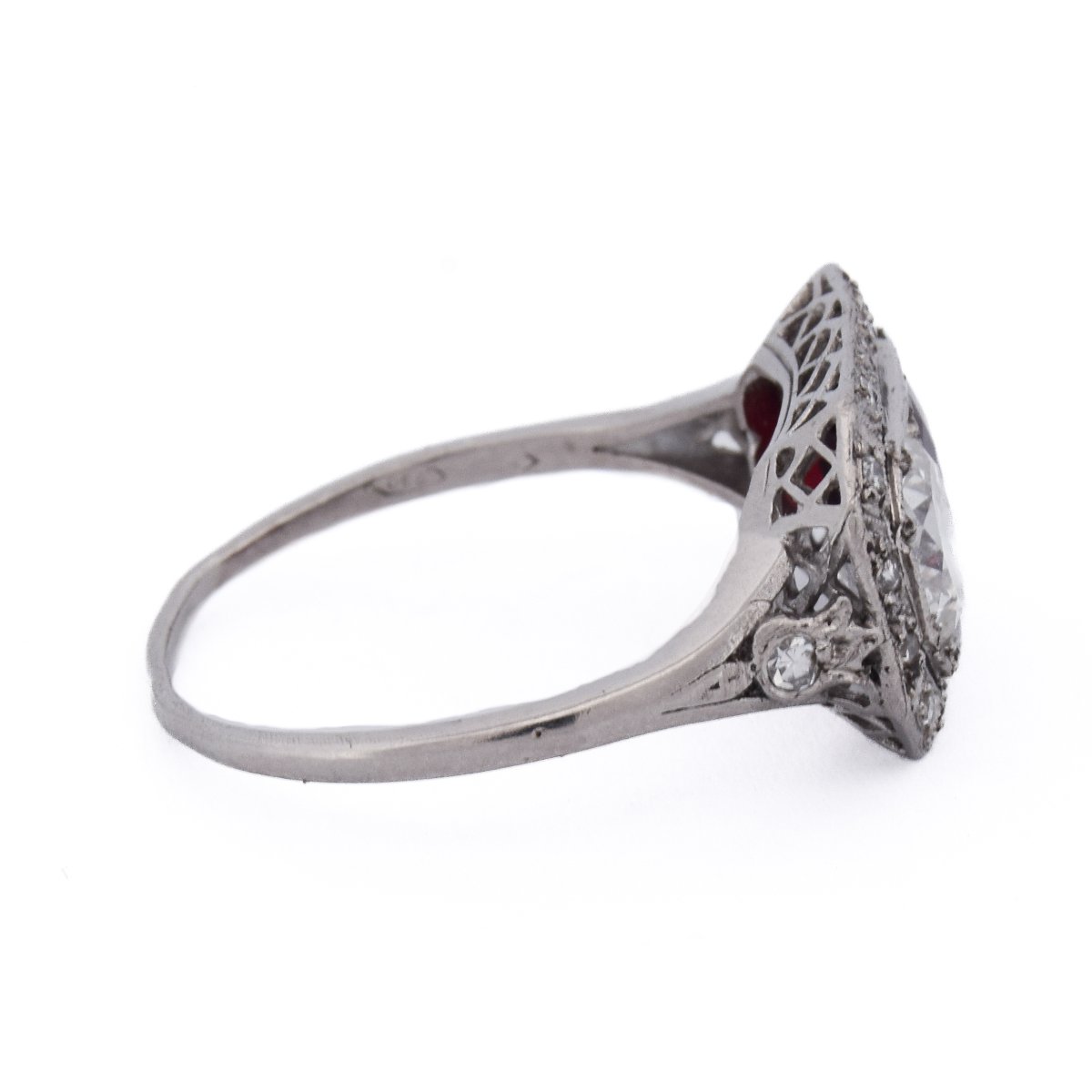Art Deco Ring In 950 Platinum With A Ruby And Diamonds   An606 (00539)-photo-3
