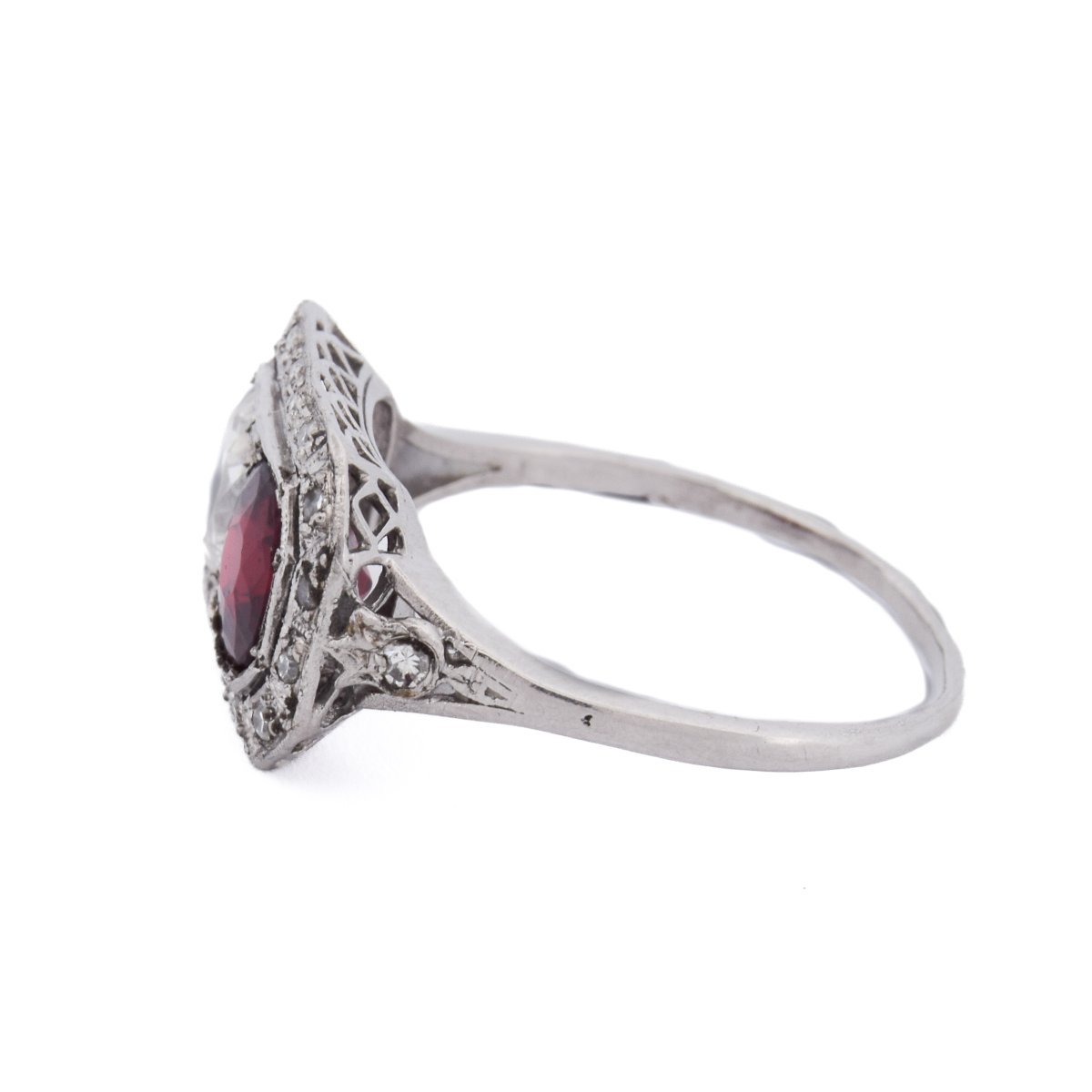 Art Deco Ring In 950 Platinum With A Ruby And Diamonds   An606 (00539)-photo-1