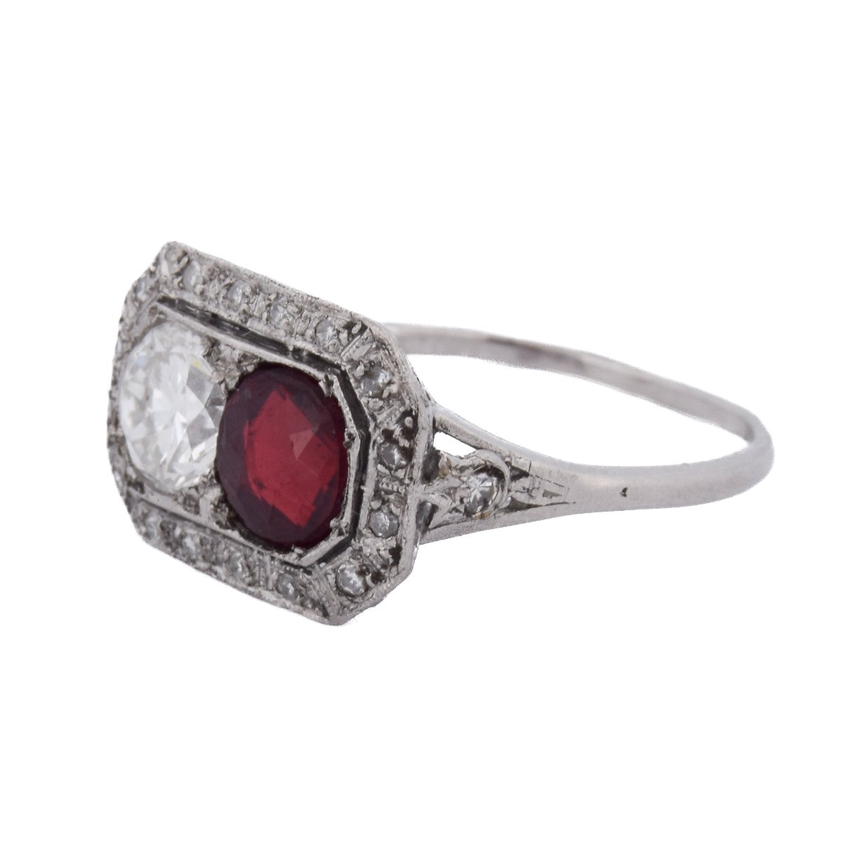 Art Deco Ring In 950 Platinum With A Ruby And Diamonds   An606 (00539)-photo-2