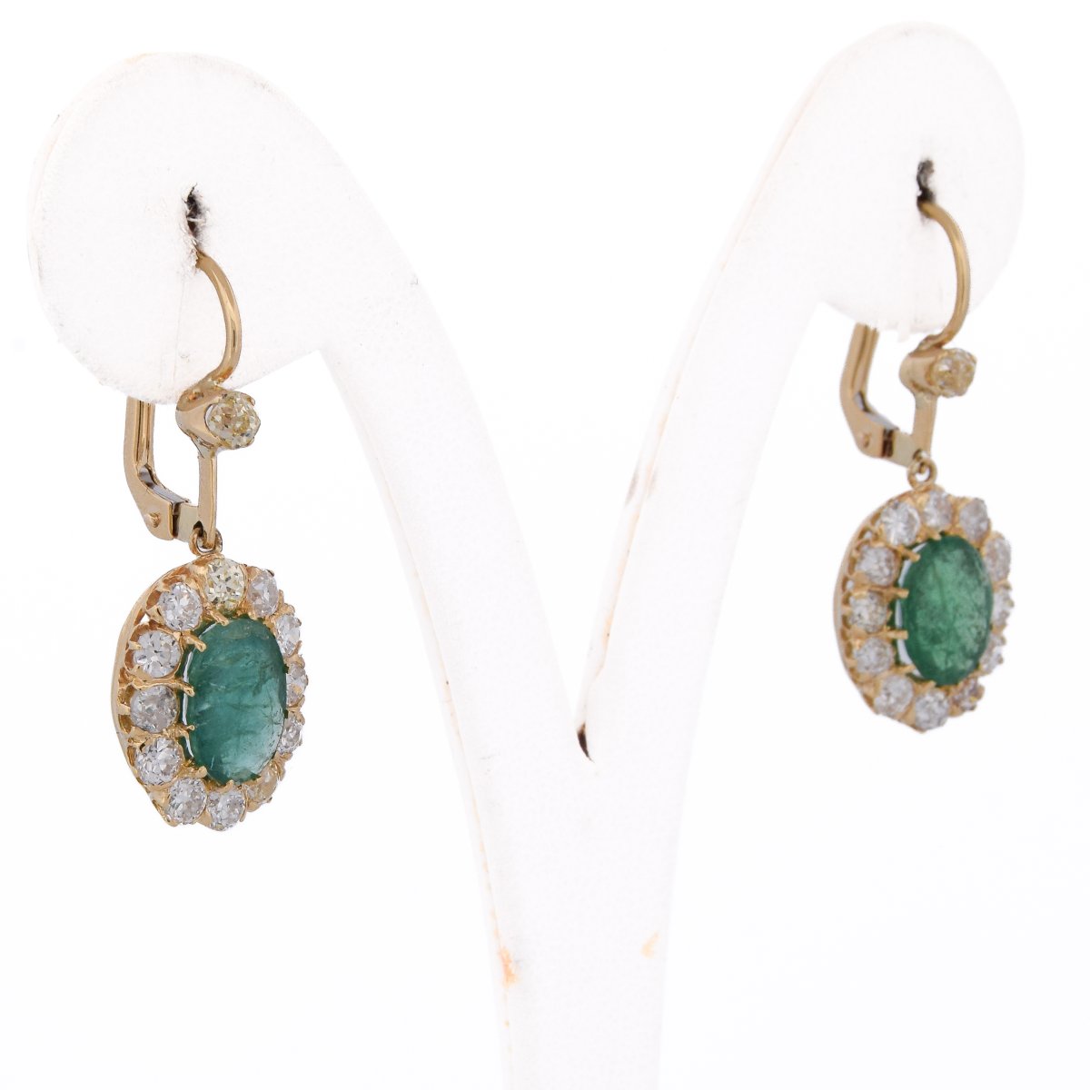 Boucles d’Oreilles Victoriennes en Or 18 Carats, Émeraudes et Diamants Taille Ancienne OR249 -photo-2