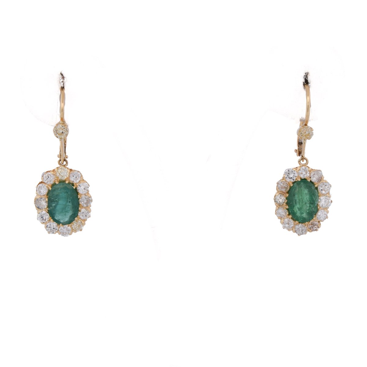 Boucles d’Oreilles Victoriennes en Or 18 Carats, Émeraudes et Diamants Taille Ancienne OR249 -photo-1