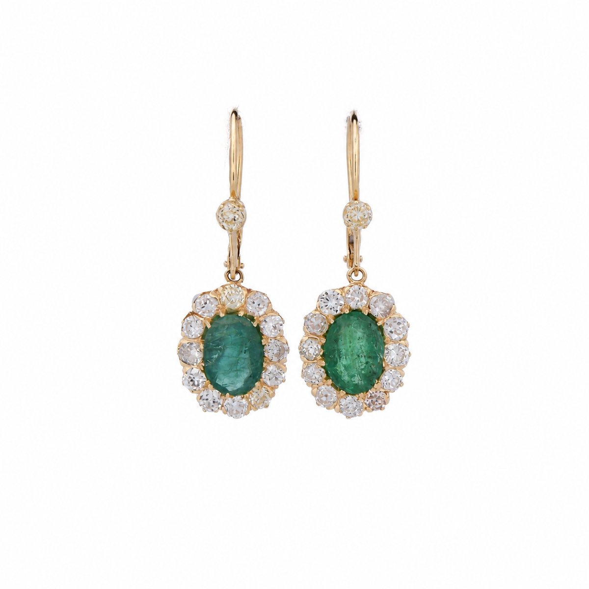 Boucles d’Oreilles Victoriennes en Or 18 Carats, Émeraudes et Diamants Taille Ancienne OR249 