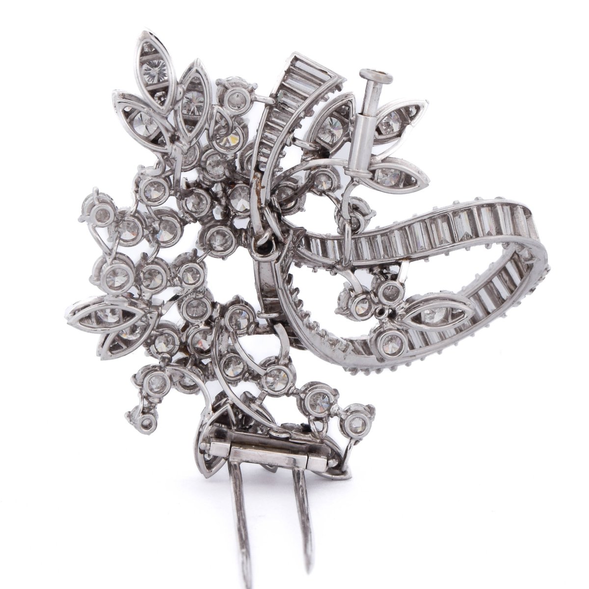 Broche Florale Vintage en Platine et Diamants, 11,50 Carats, Couleur F, Pureté VVS-photo-4