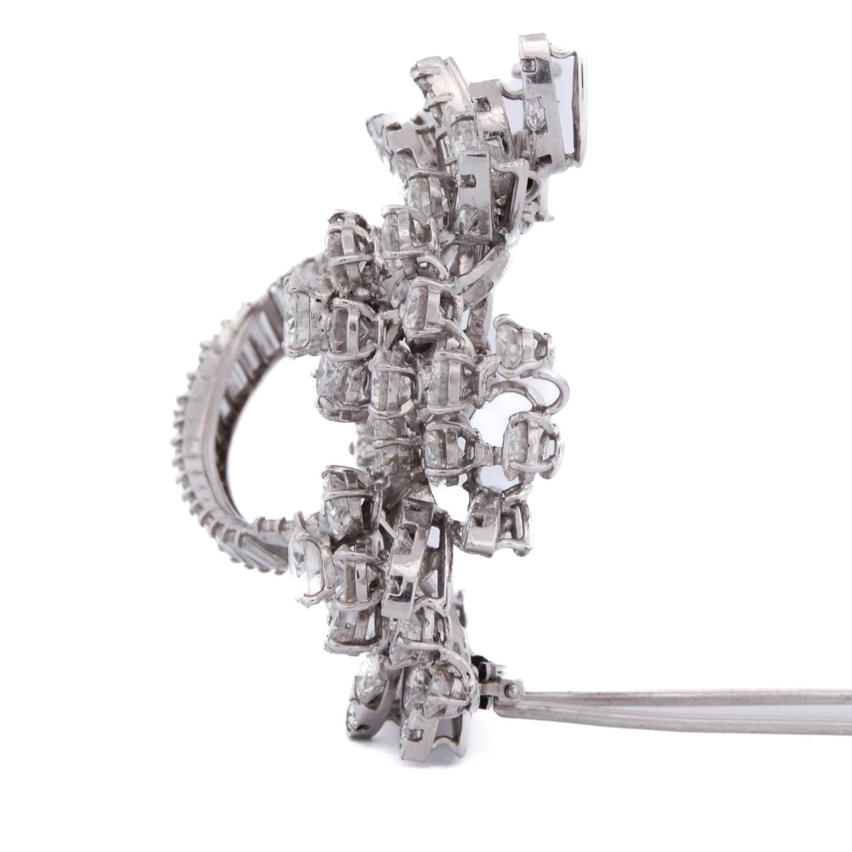 Broche Florale Vintage en Platine et Diamants, 11,50 Carats, Couleur F, Pureté VVS-photo-1
