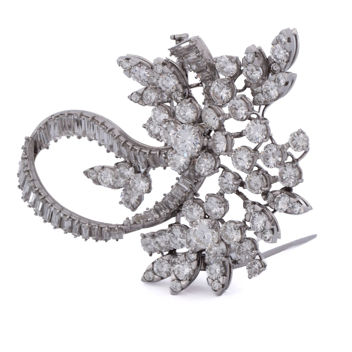 Broche Florale Vintage en Platine et Diamants, 11,50 Carats, Couleur F, Pureté VVS-photo-2