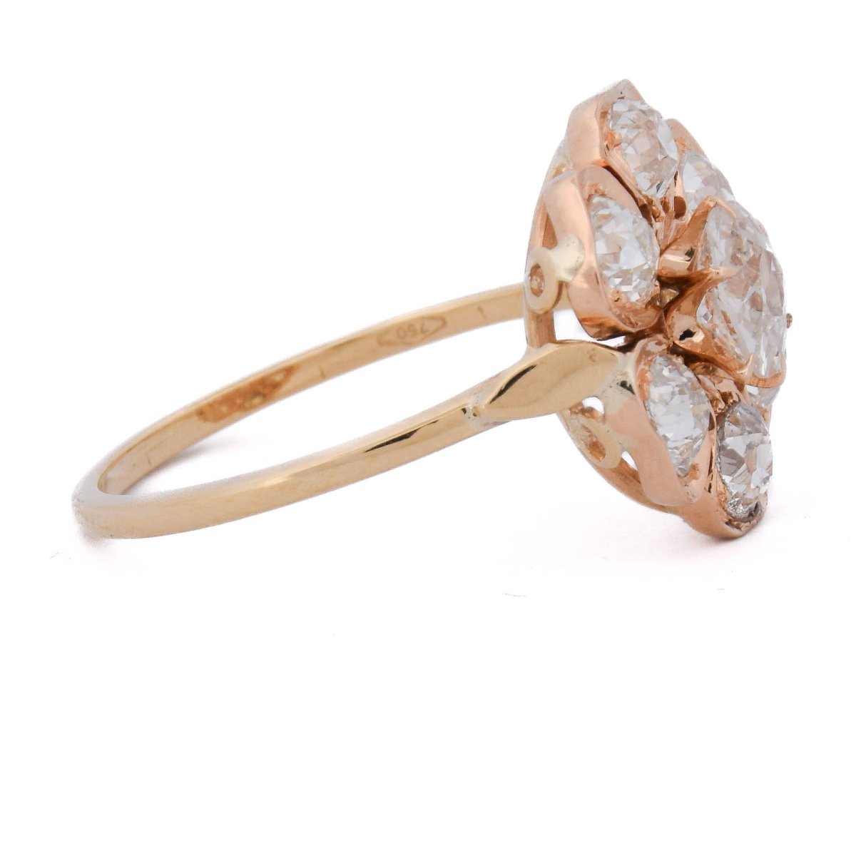 Bague Marguerite Victorienne en Or 18 Carats et Diamants Taille Ancienne, 2,70 Carats-photo-3