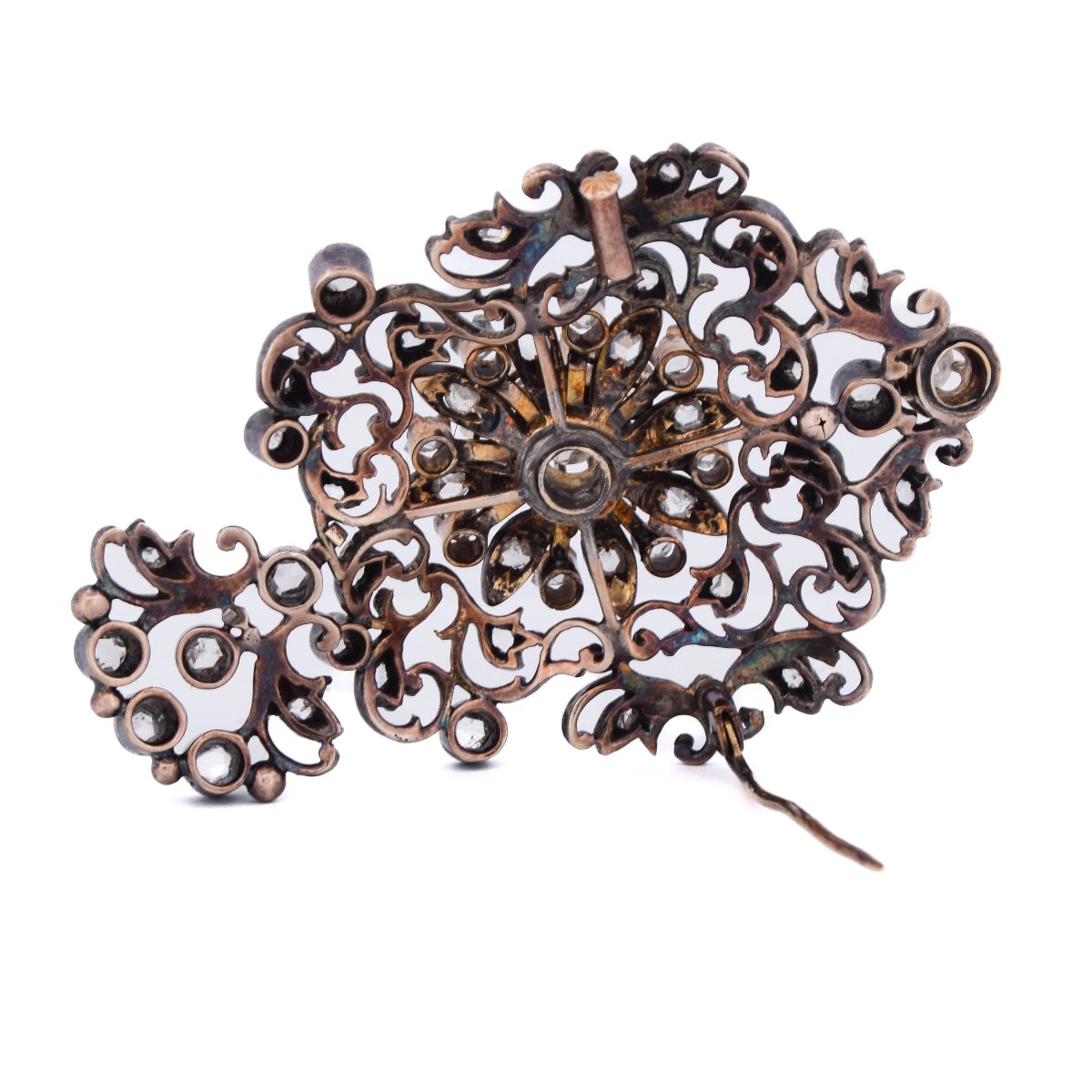 Victorian Pendant Brooch In 12-carat Gold And Silver With Rose-cut Diamonds   Sp80-photo-4